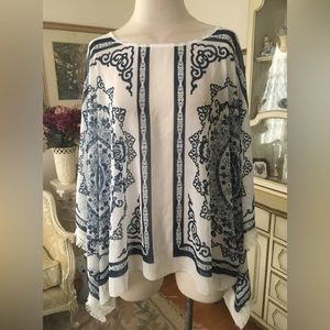 Highness blue/white fringed top one size